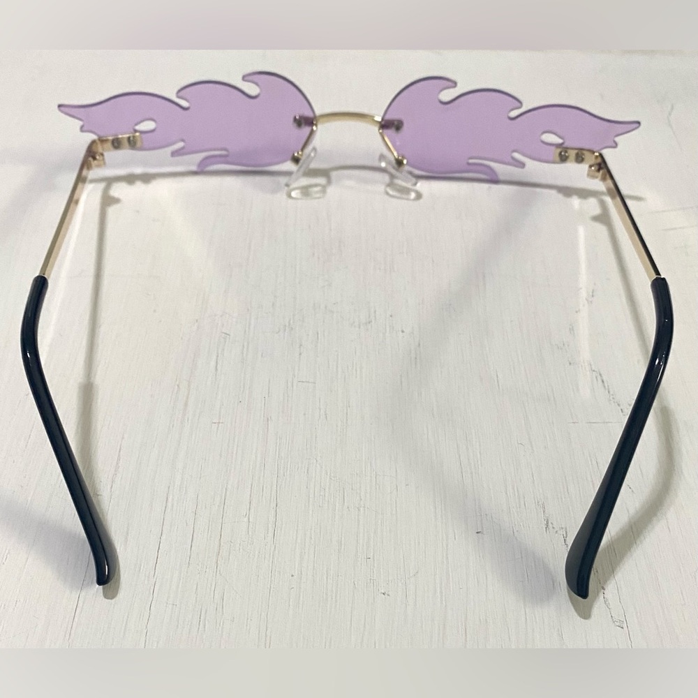 Boho-chic Festival Purple Fire Flame Special Occasion Novelty Rimless Sunglasses - Picture 5 of 10